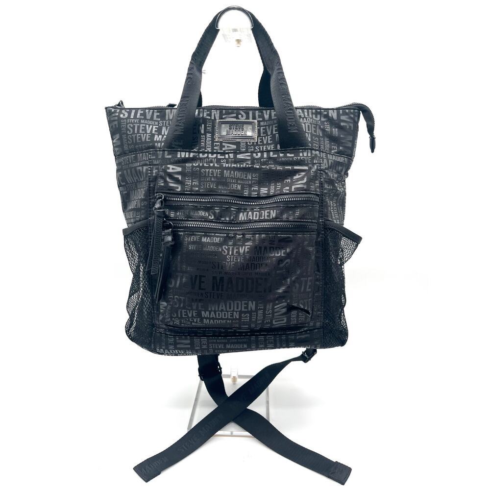 Steve Madden Nylon Logo Backpack and Tote, Black - Picture 1 of 8